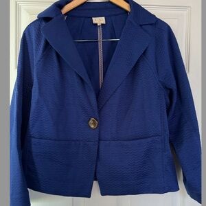 Anthropologie Size 12 Royal Blue Boxy cropped Jacket Blazer Textured